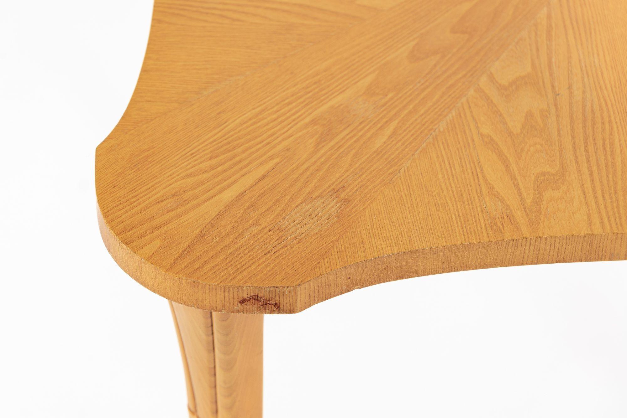 Vintage Art Deco Swedish Square Beech Scalloped Table 1940s For Sale 4