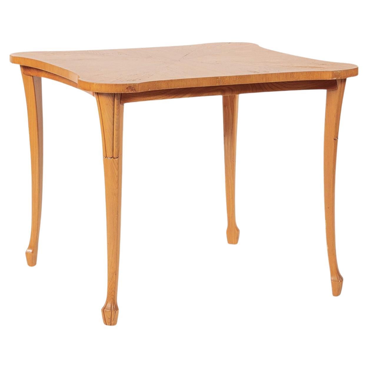 Vintage Art Deco Swedish Square Beech Scalloped Table 1940s For Sale