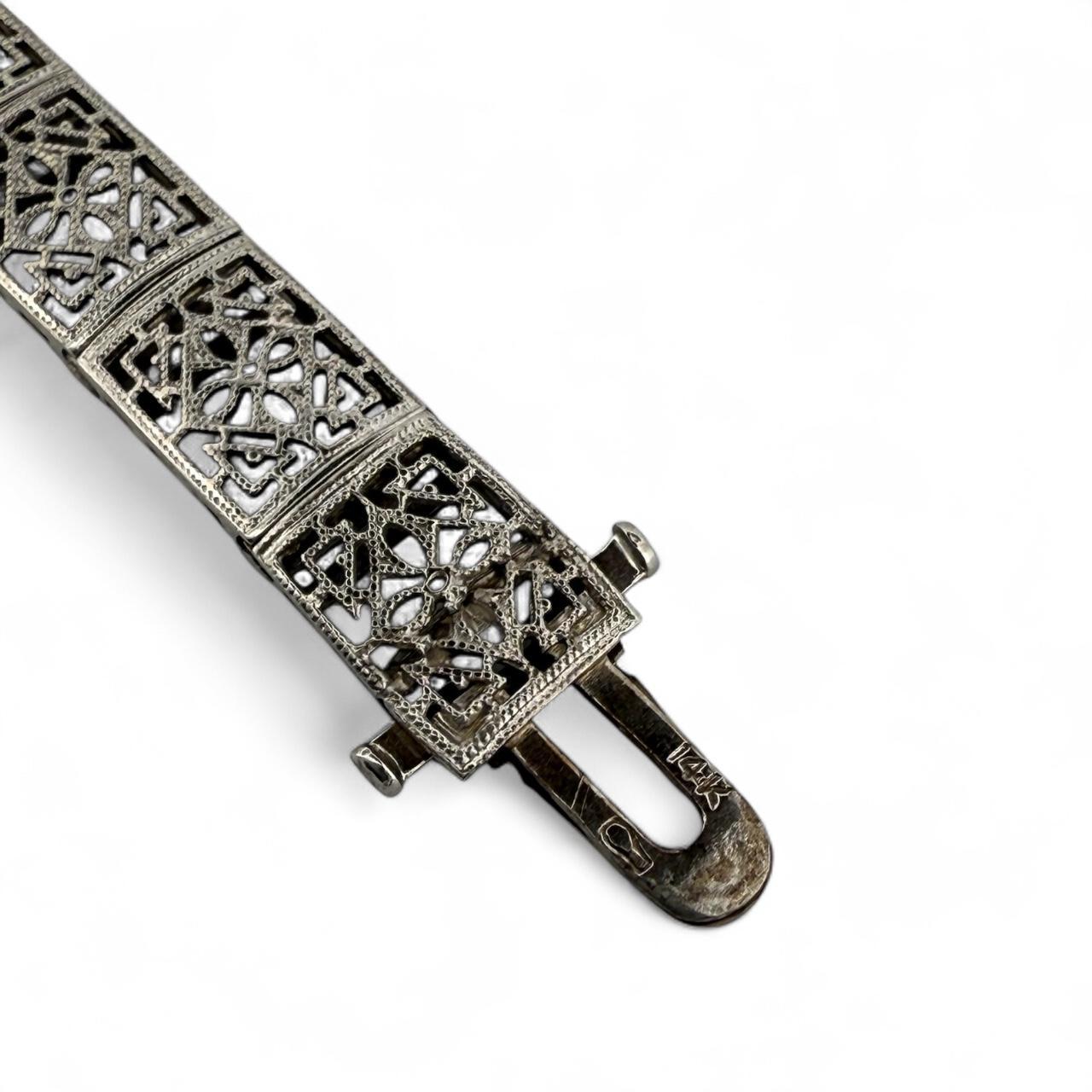 Vintage Art Deco Synthetischer Saphir & Diamant Filigran-Armband 14K Weißgold 3