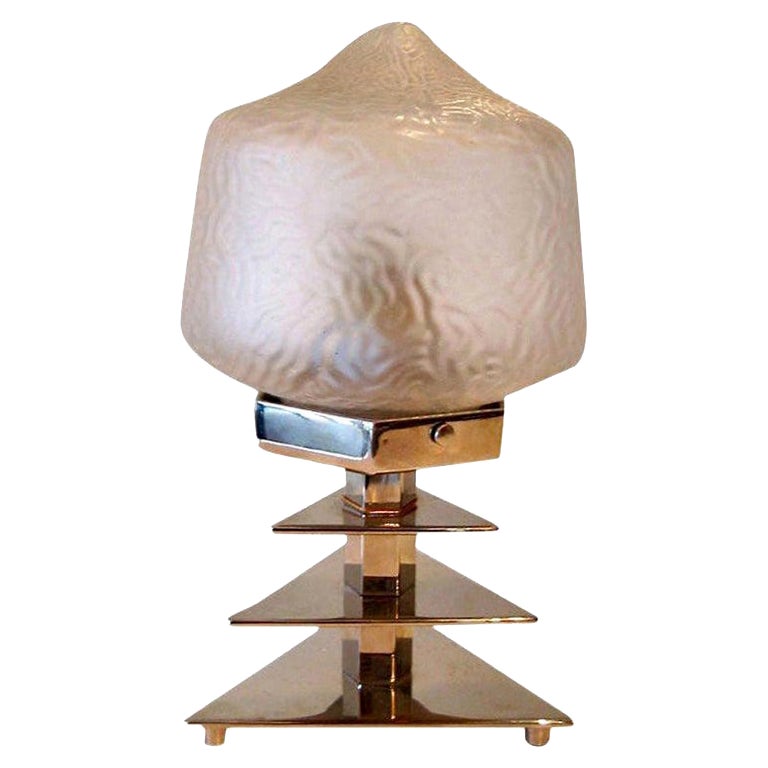 Vintage Art Deco Table Lamp With Chrome Base And Frosted Glass Shade French 30's