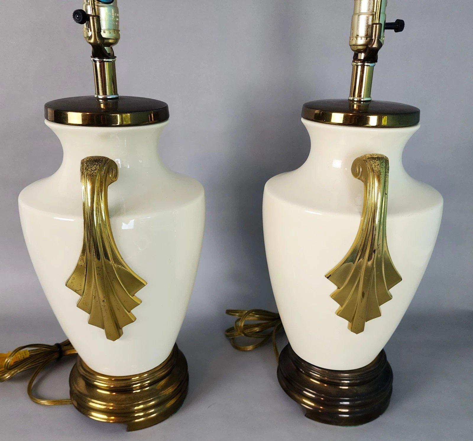 Vintage Art Deco Tischlampen Keramik Messing A Pair im Angebot 1