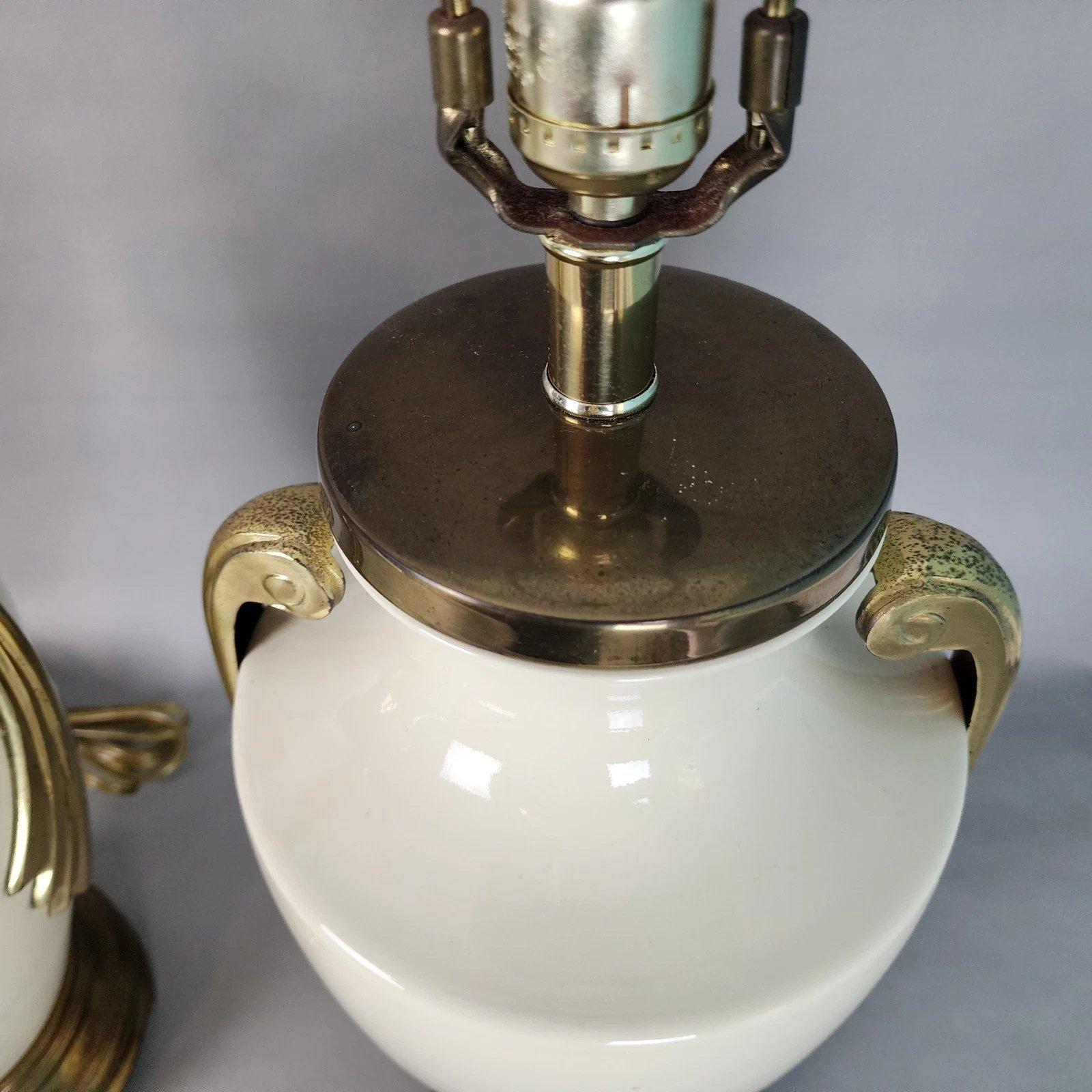 Vintage Art Deco Tischlampen Keramik Messing A Pair im Angebot 3