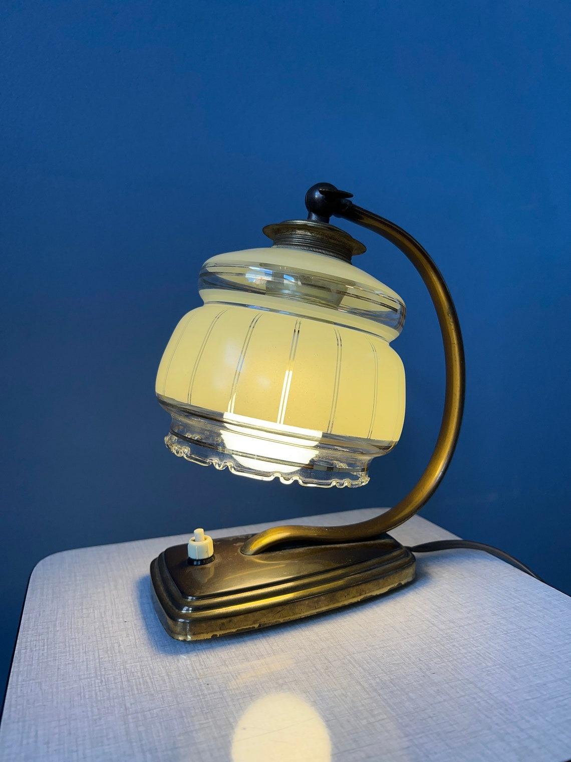 Glass Vintage Art Deco Table Light Bedside Desk Lamp, 1970s For Sale