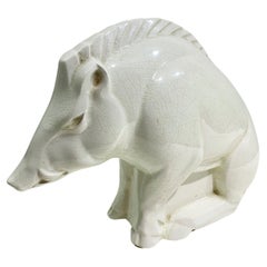 Used Art Deco "The Wild Boar" Sculpture signed Lemanceau Stamped Clement