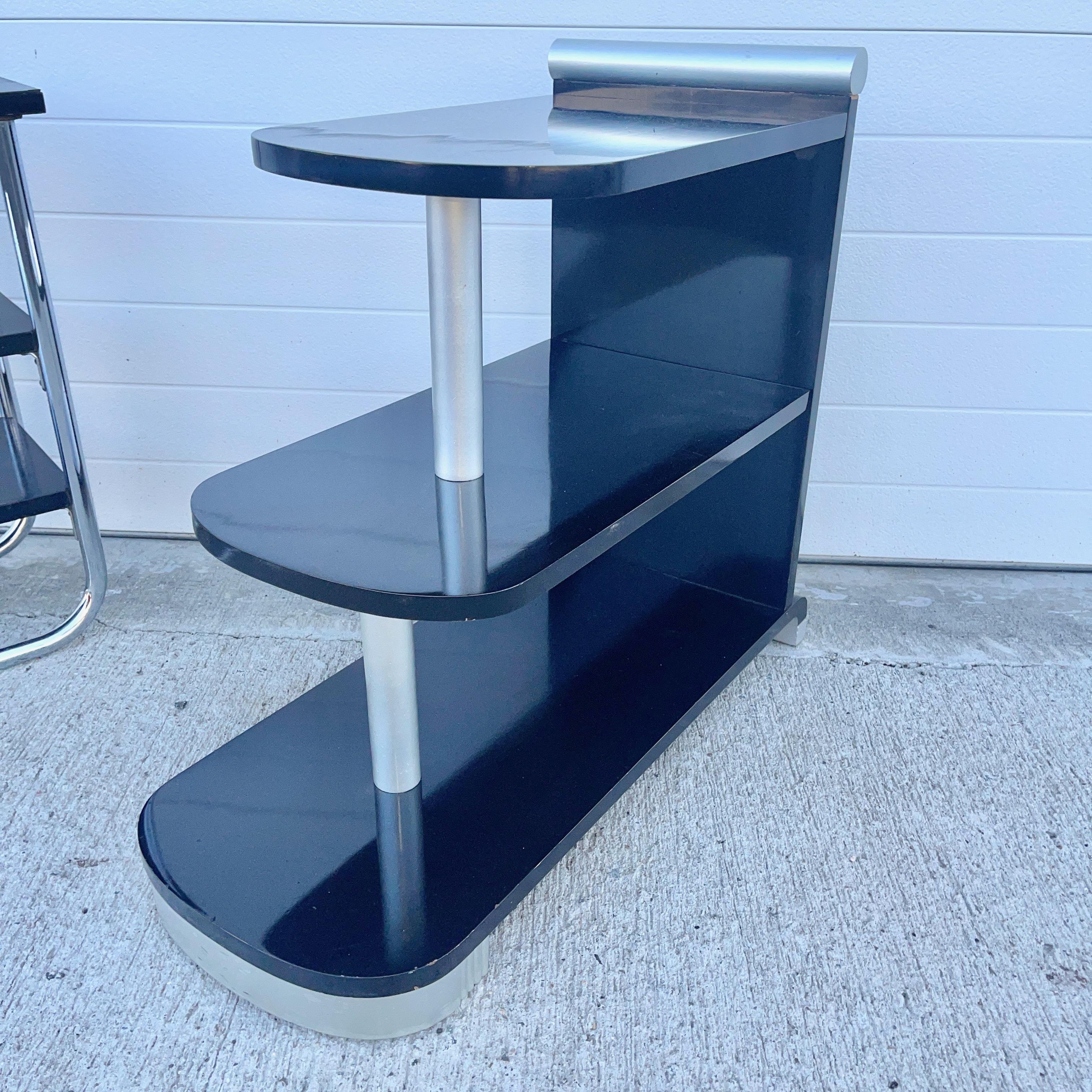 Wood Vintage Art Deco Three Tier End Table For Sale
