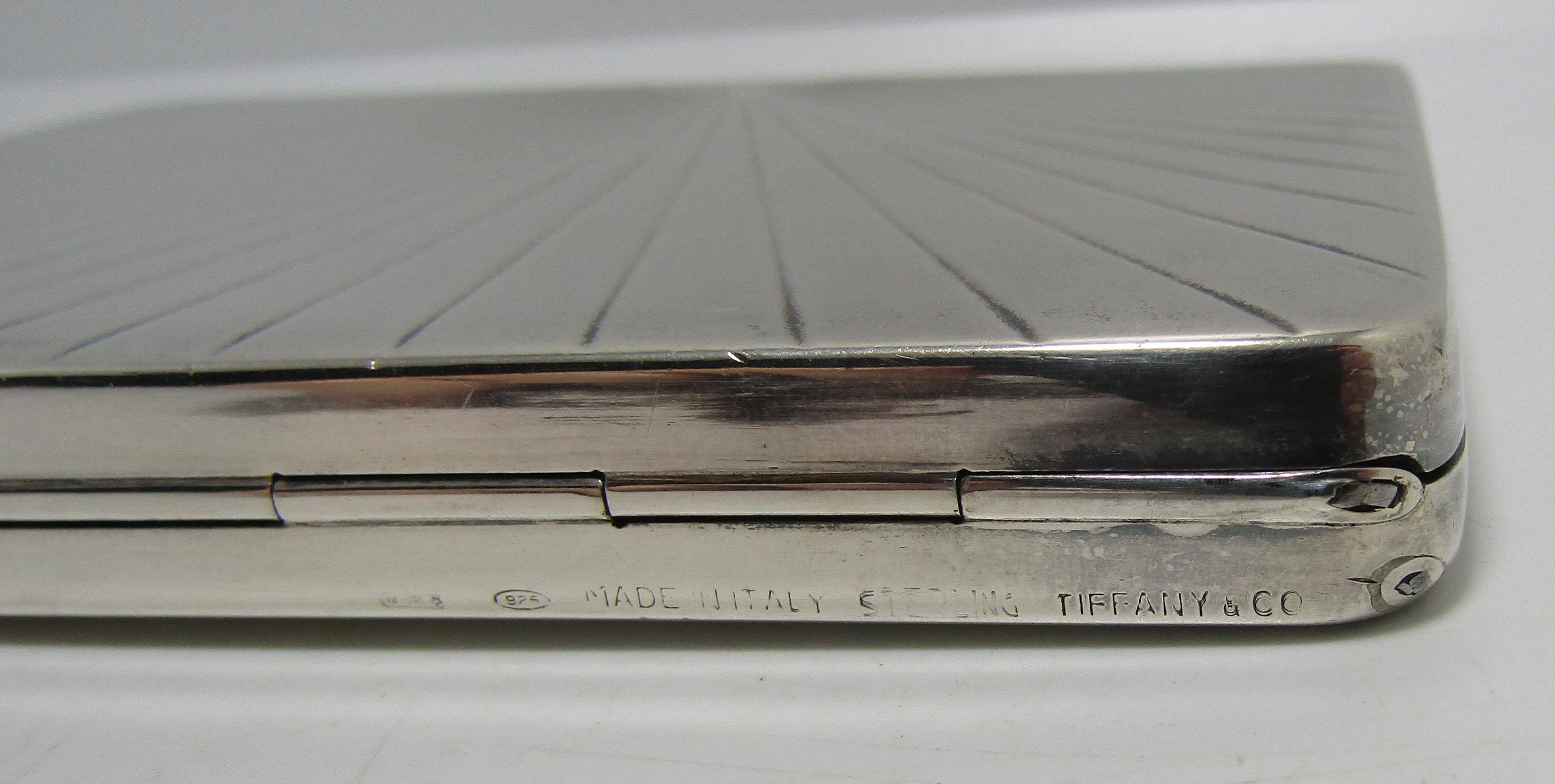 Vintage Art Deco Tiffany & Co Solid Sterling Silver Cigarette Case From Italy In Good Condition In San Diego, CA