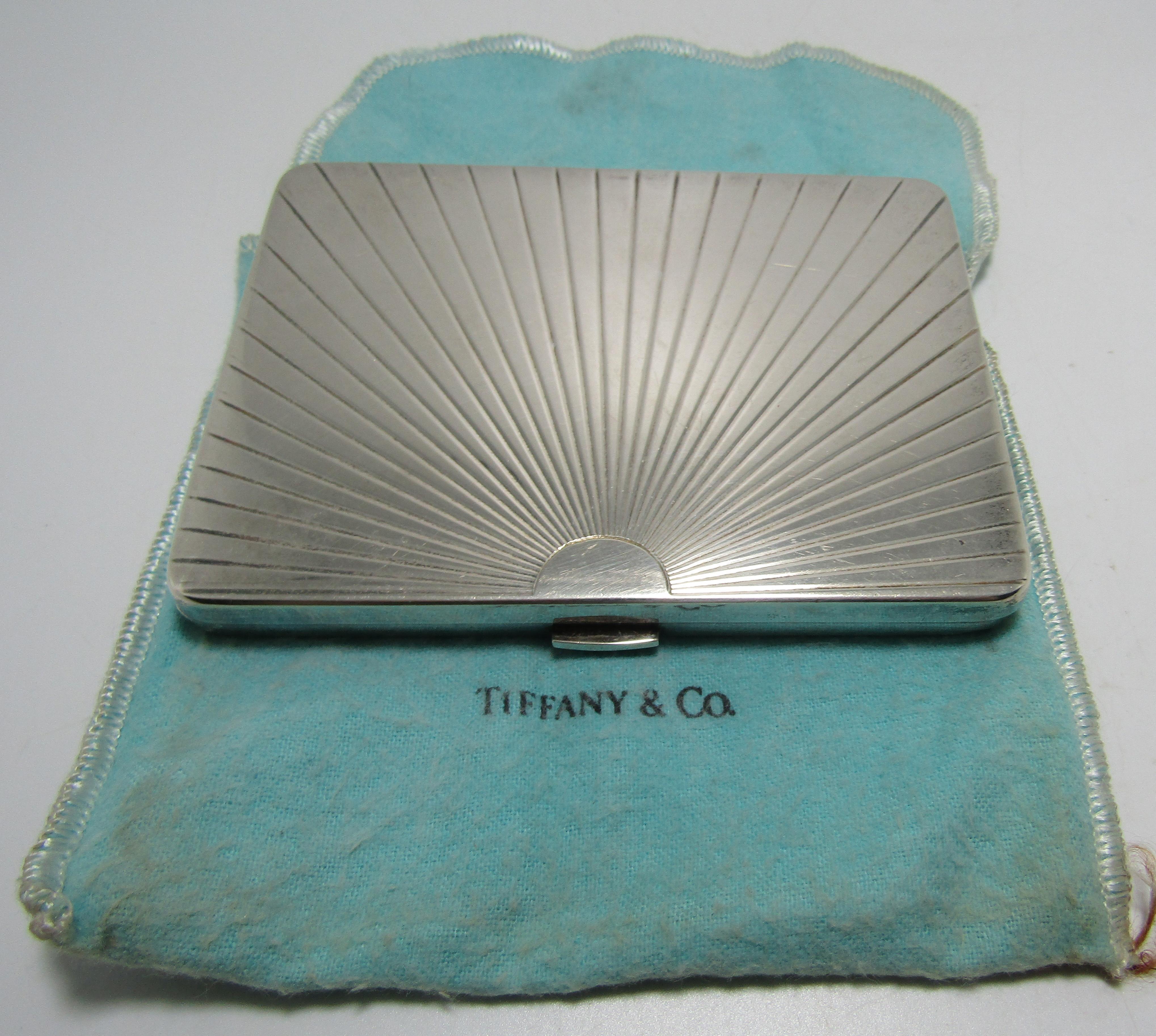 Women's or Men's Vintage Art Deco Tiffany & Co Solid Sterling Silver Cigarette Case From Italy