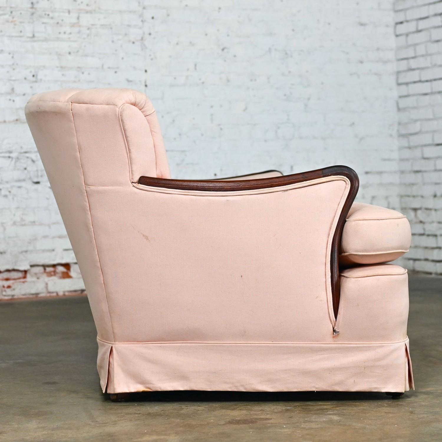 Vintage Art Deco - Art Nouveau Divano con schienale incanalato rosa Solo braccioli in noce in vendita 3