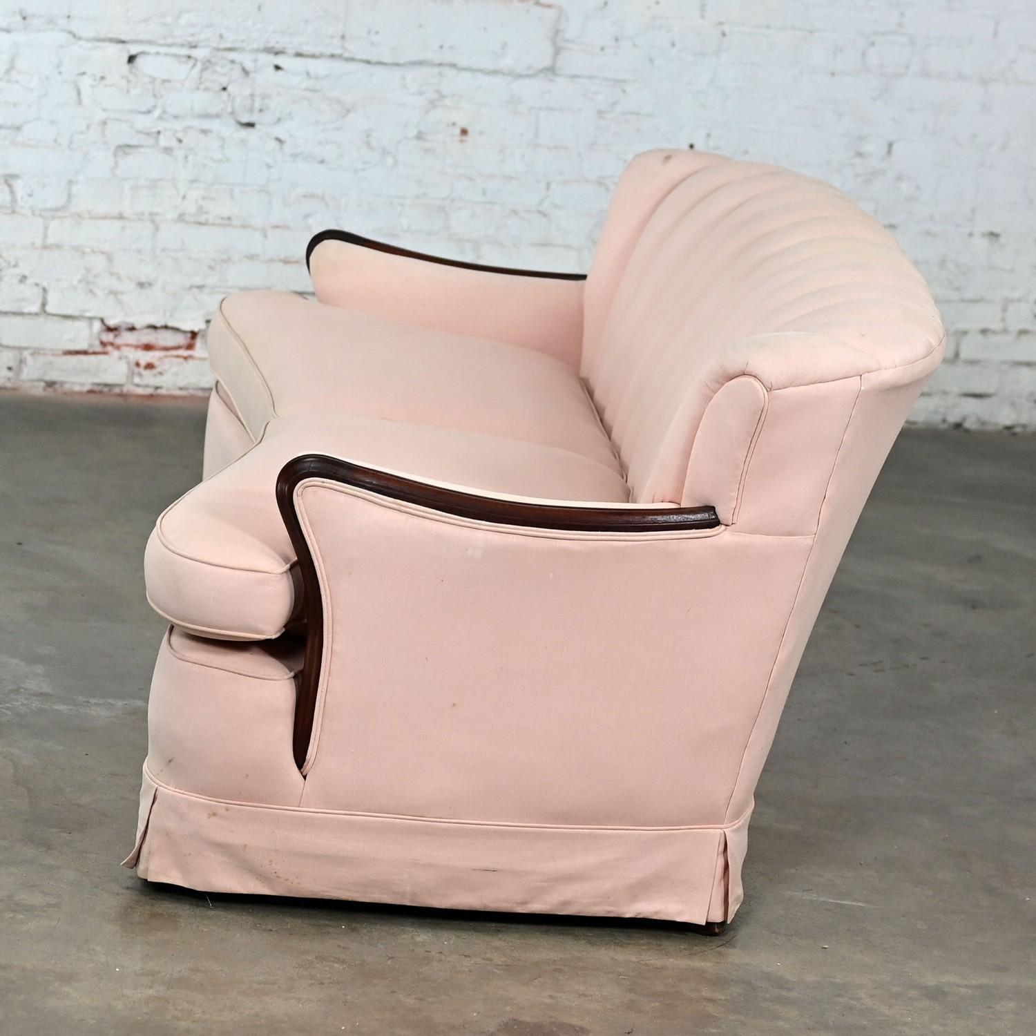 Vintage Art Deco - Art Nouveau Divano con schienale incanalato rosa Solo braccioli in noce in vendita 4