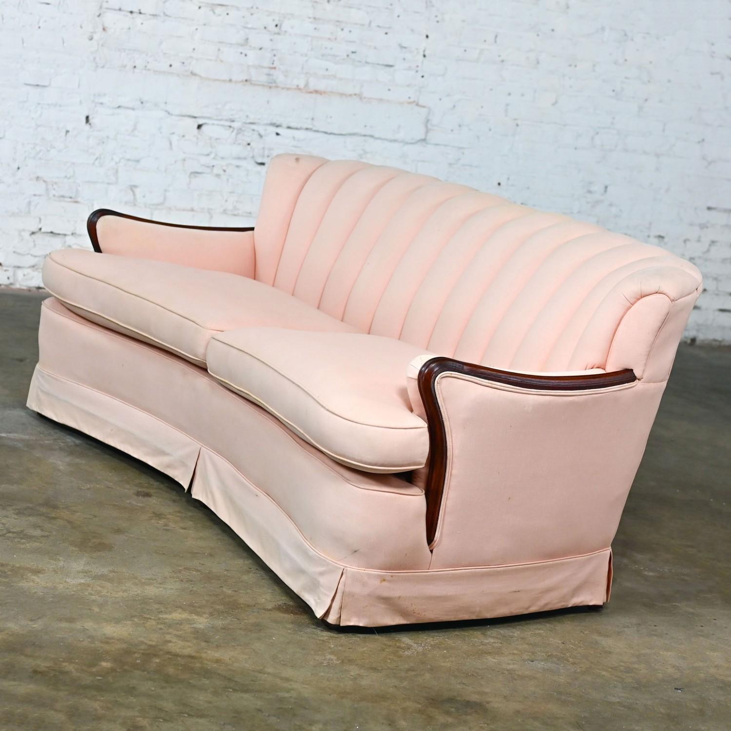 Vintage Art Deco - Art Nouveau Divano con schienale incanalato rosa Solo braccioli in noce in vendita 6