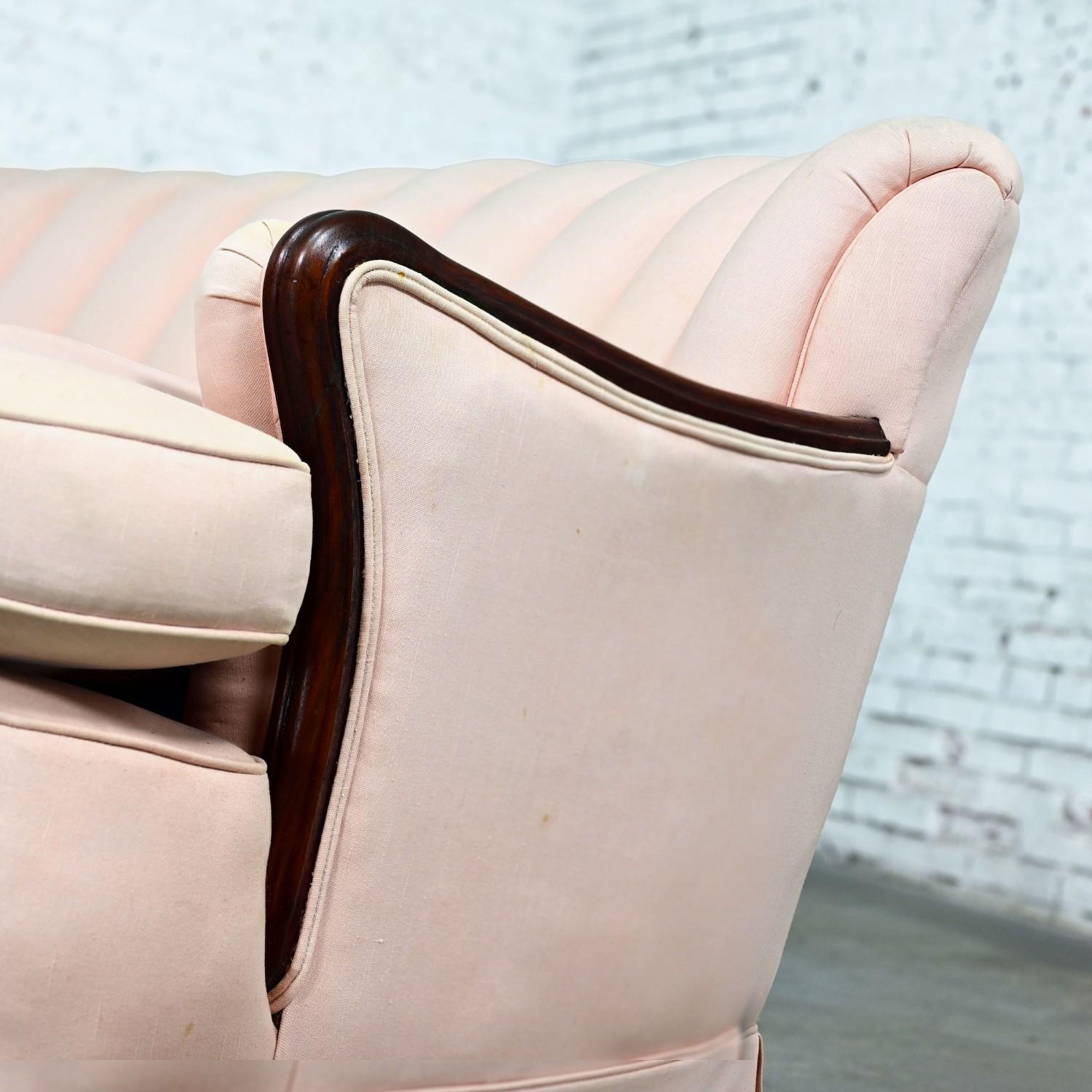 Vintage Art Deco - Art Nouveau Divano con schienale incanalato rosa Solo braccioli in noce in vendita 7