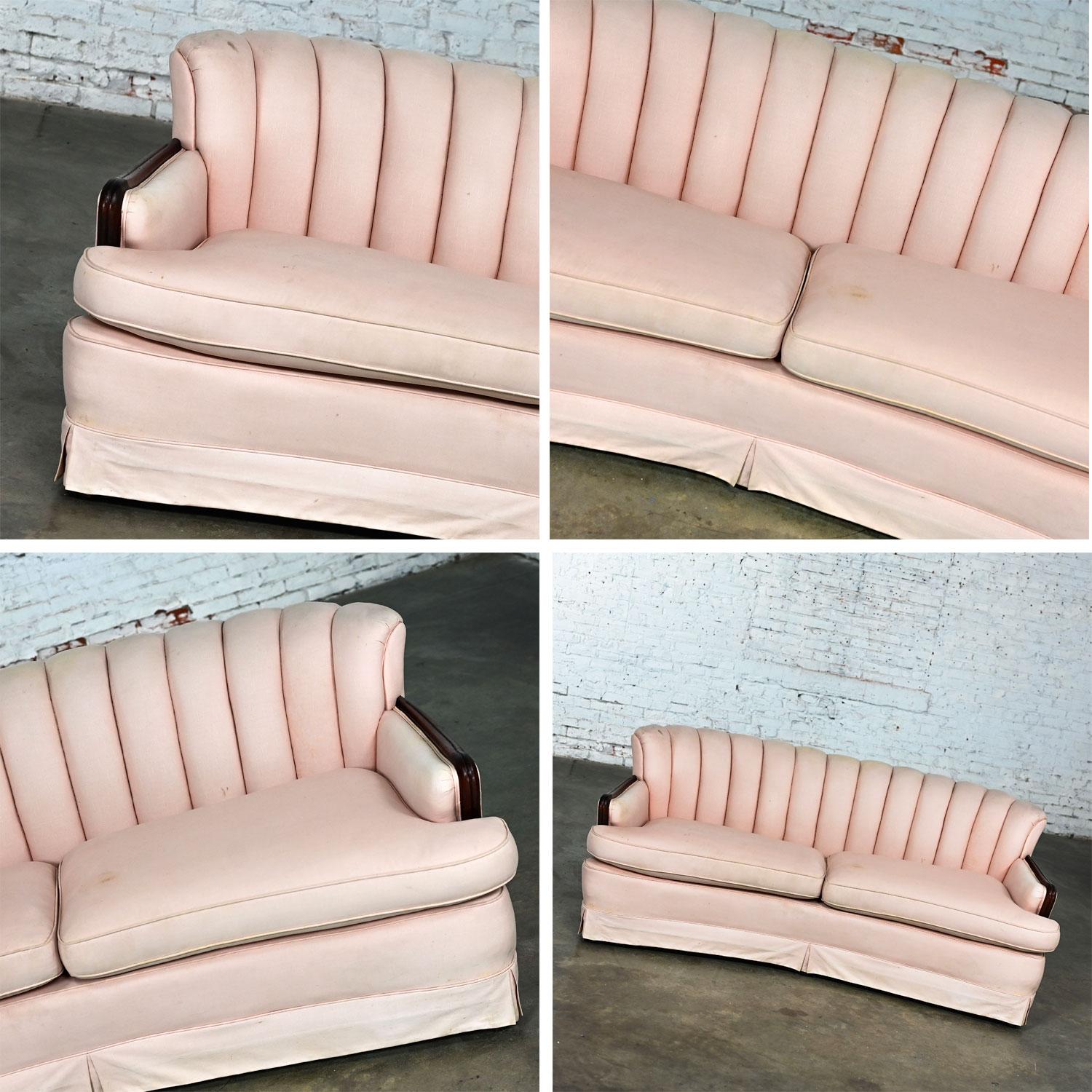 Vintage Art Deco - Art Nouveau Divano con schienale incanalato rosa Solo braccioli in noce in vendita 11