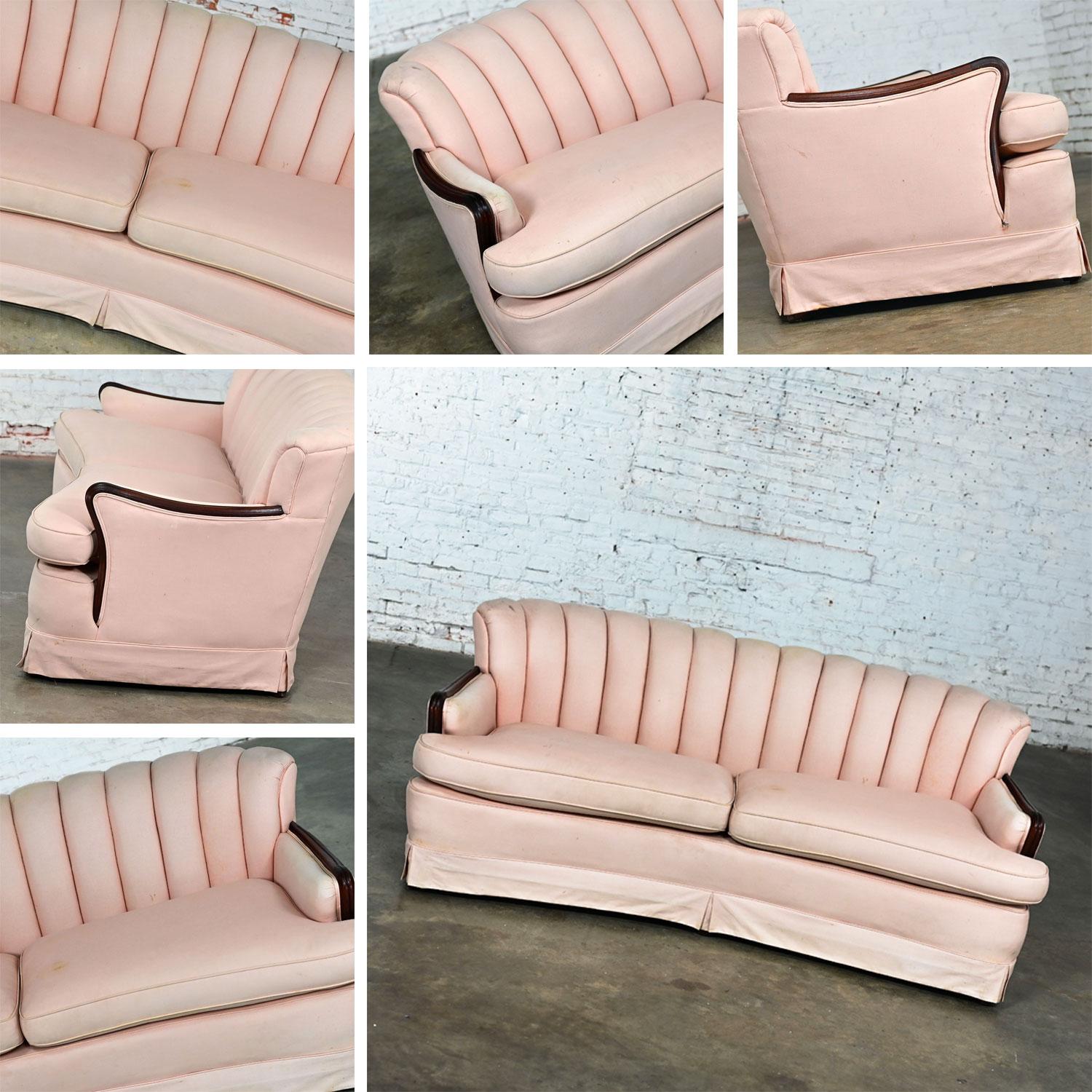 Vintage Art Deco - Art Nouveau Divano con schienale incanalato rosa Solo braccioli in noce in vendita 12