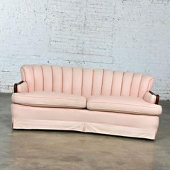 Vintage Art Deco to Art Nouveau Pink Channeled Back Sofa Walnut Arms Frame only