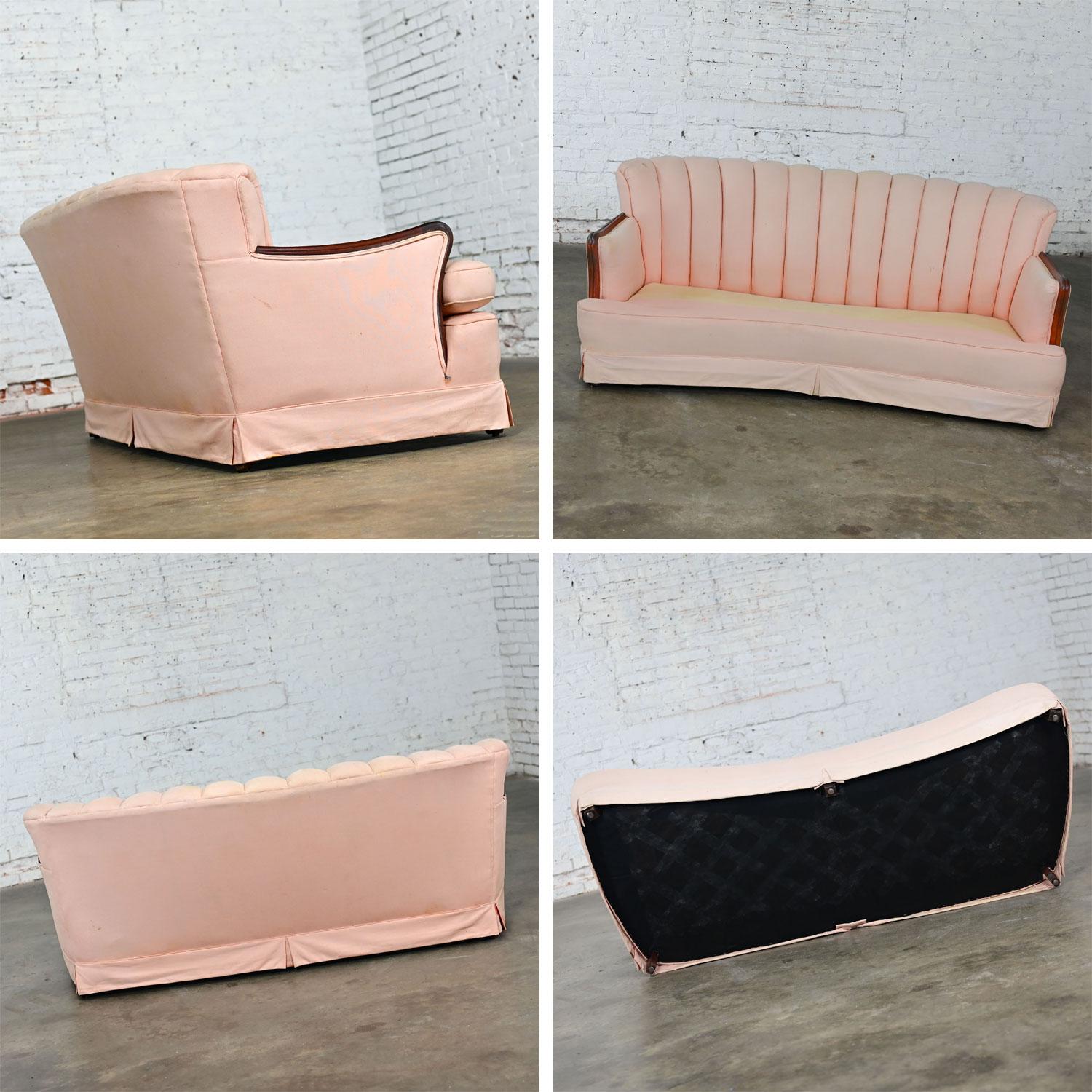 Vintage Art Deco - Art Nouveau Divano con schienale incanalato rosa Solo braccioli in noce in vendita 13