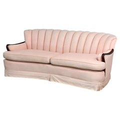Antique Art Deco to Art Nouveau Pink Channeled Back Sofa Walnut Arms Frame only