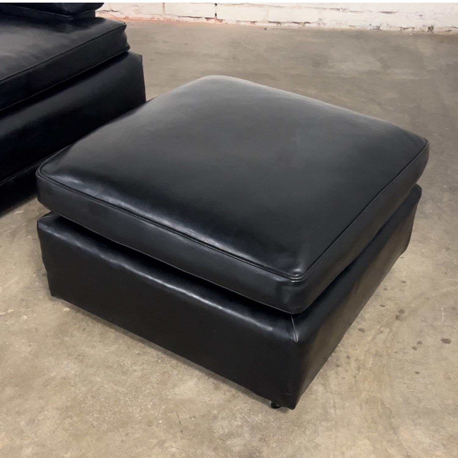 Vintage Art Deco to MCM Black Faux Leather Club Chair & Ottoman w/ Casters For Sale 9