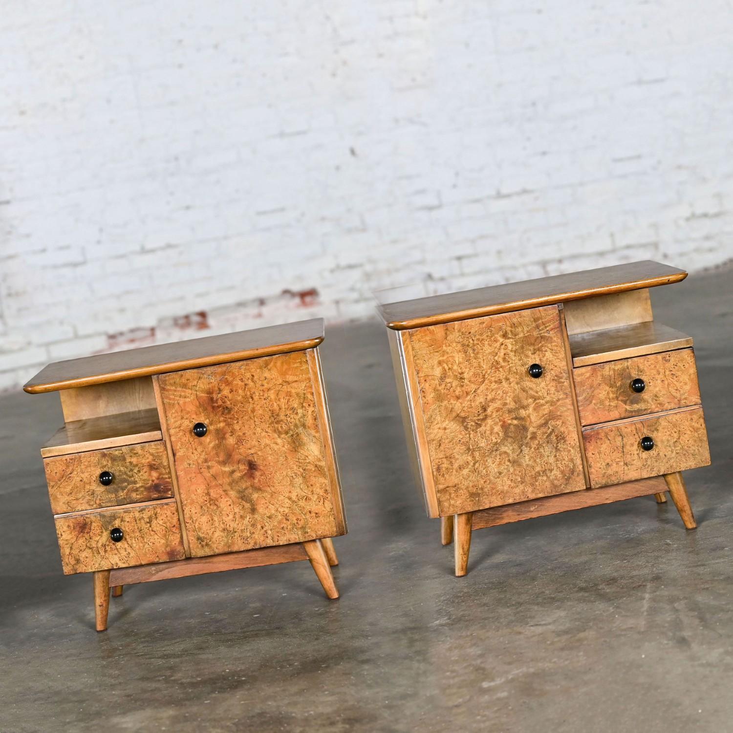 Unknown Vintage Art Deco to MCM Low Asymmetrical Nightstands or End Tables a Pair For Sale