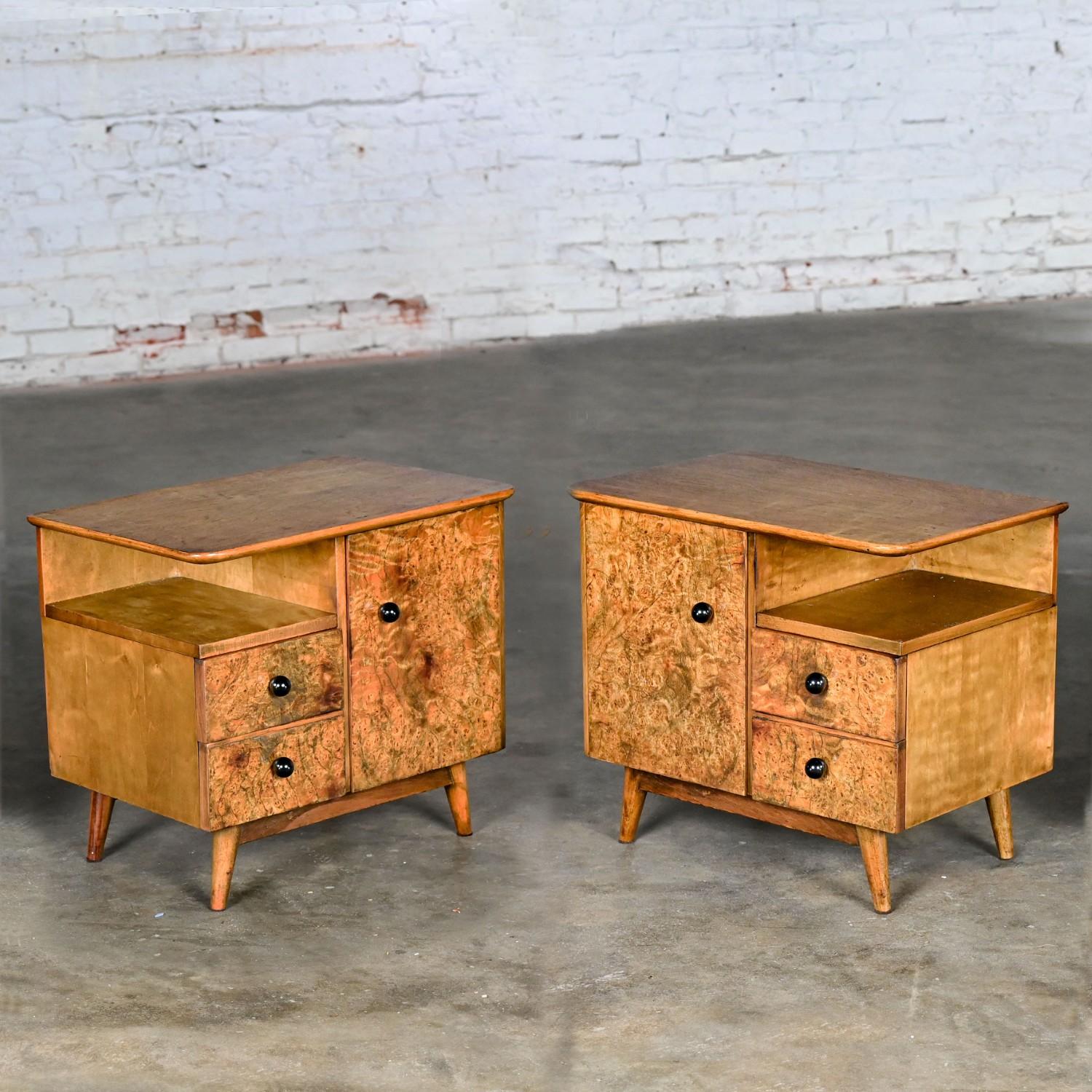 Vintage Art Deco to MCM Low Asymmetrical Nightstands or End Tables a Pair For Sale 2