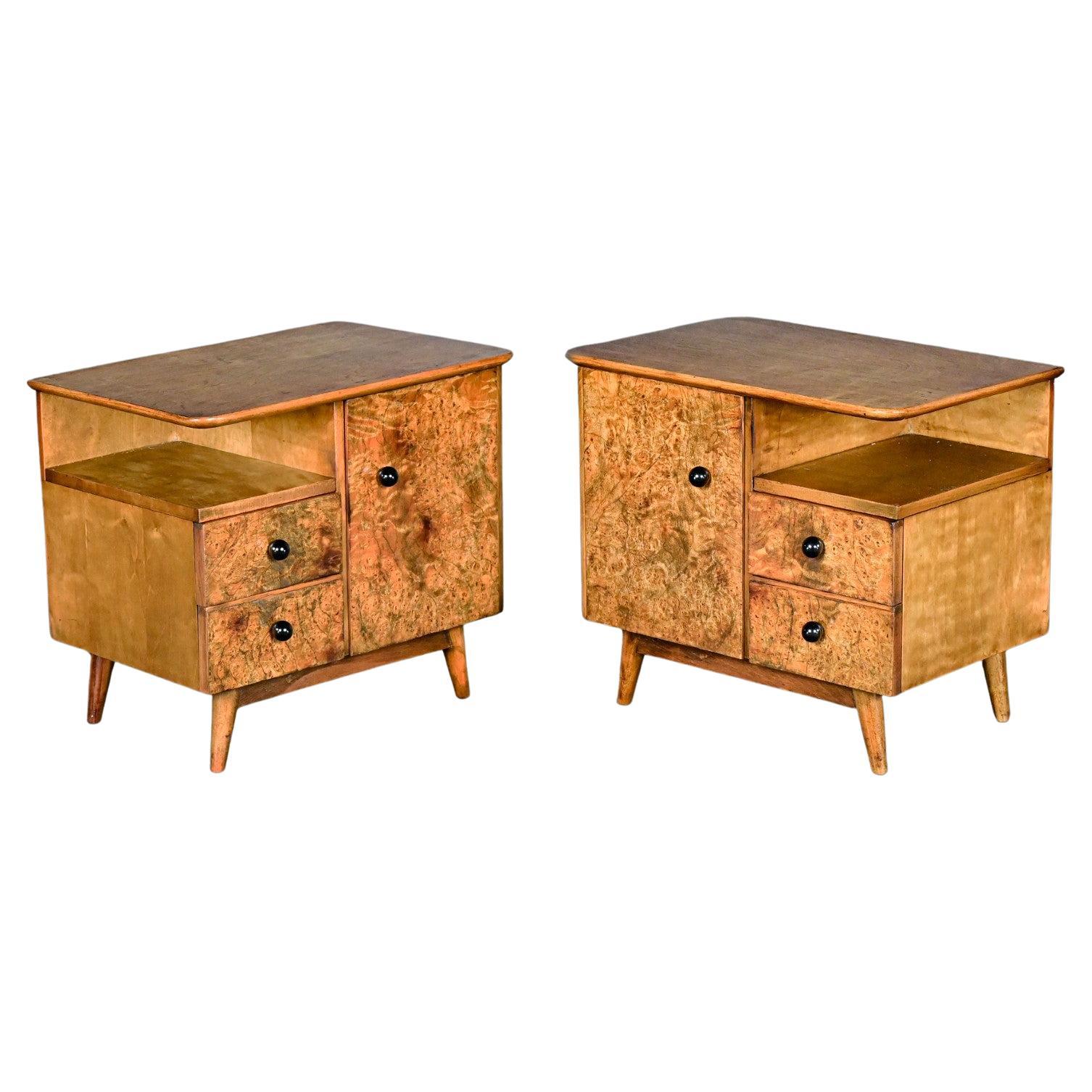 Vintage Art Deco to MCM Low Asymmetrical Nightstands or End Tables a Pair For Sale