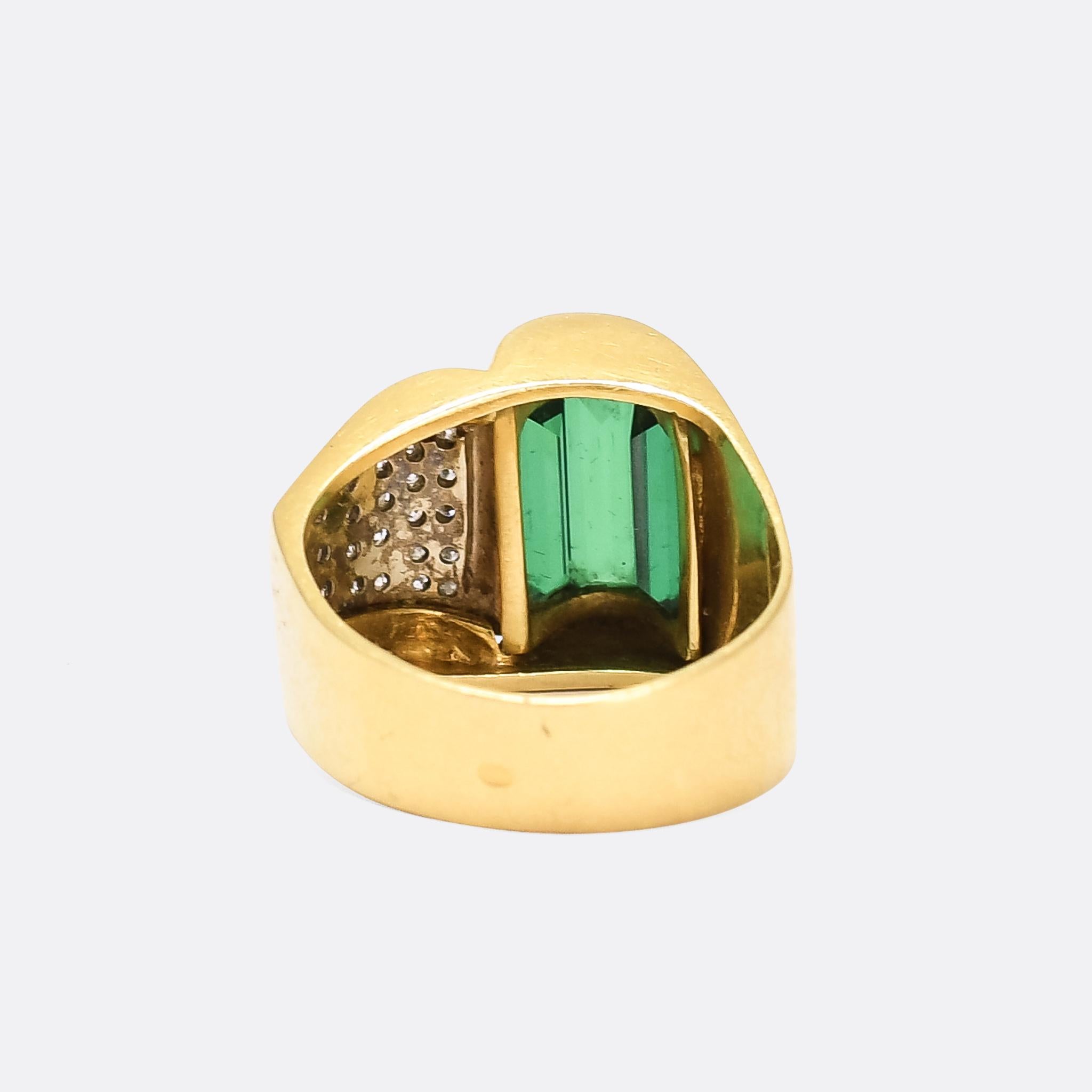 Baguette Cut Vintage Art Deco Tourmaline Diamond Cocktail Ring
