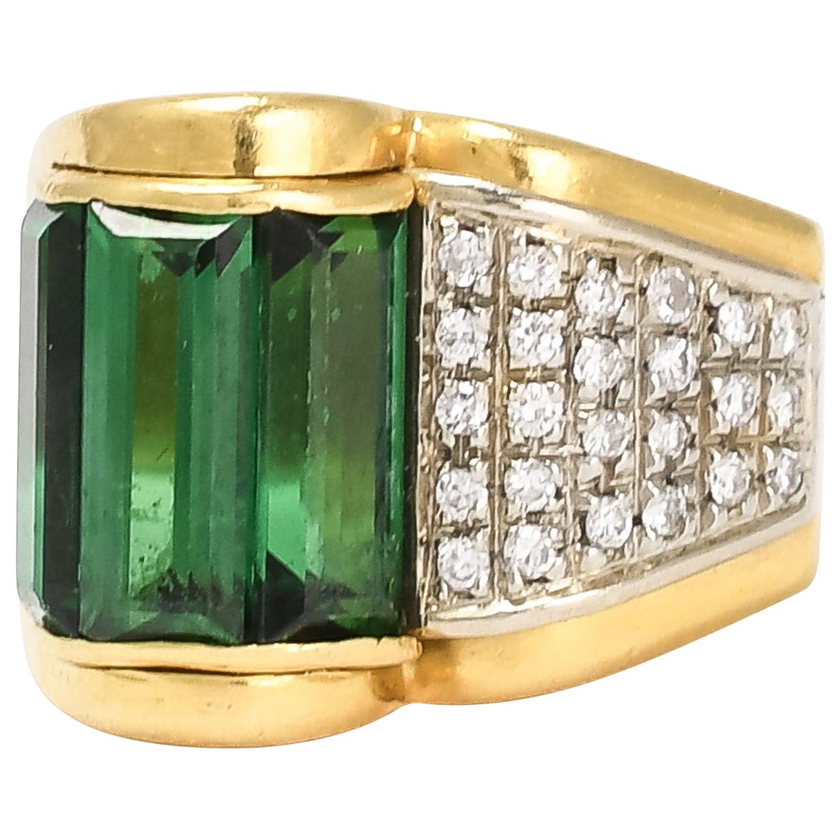 Vintage Art Deco Tourmaline Diamond Cocktail Ring