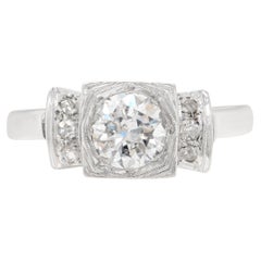 Retro Art Deco Transitional Cut Diamond 18 Carat White Gold Engagement Ring