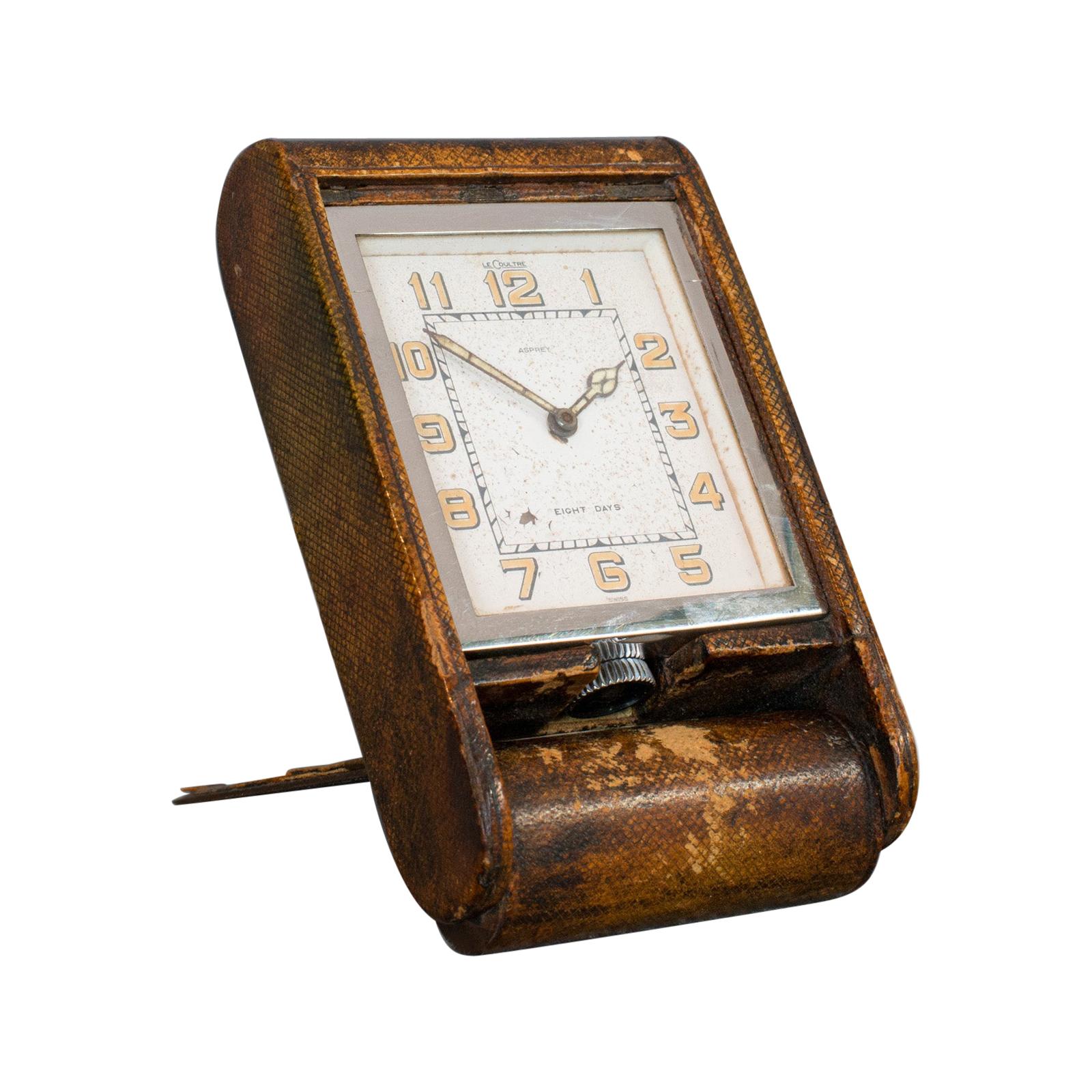 Vintage Art Deco Travel Clock, Franco-Swiss, 8 Day, Jaeger-LeCoultre, Asprey