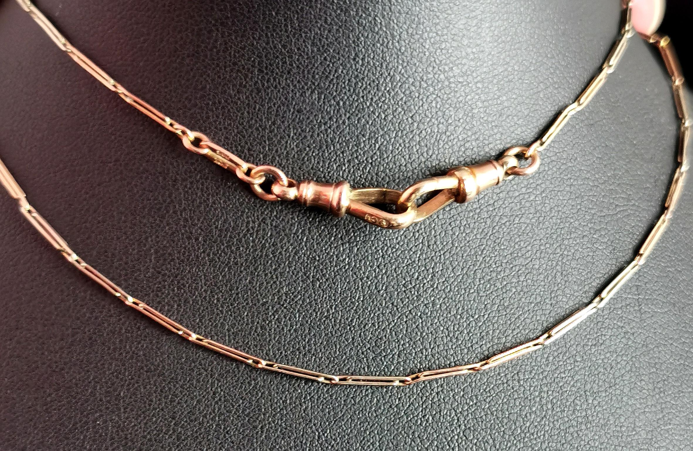 Vintage Art Deco Tri Colour 9k Gold Albert Chain, Rose, Yellow and White Gold 7