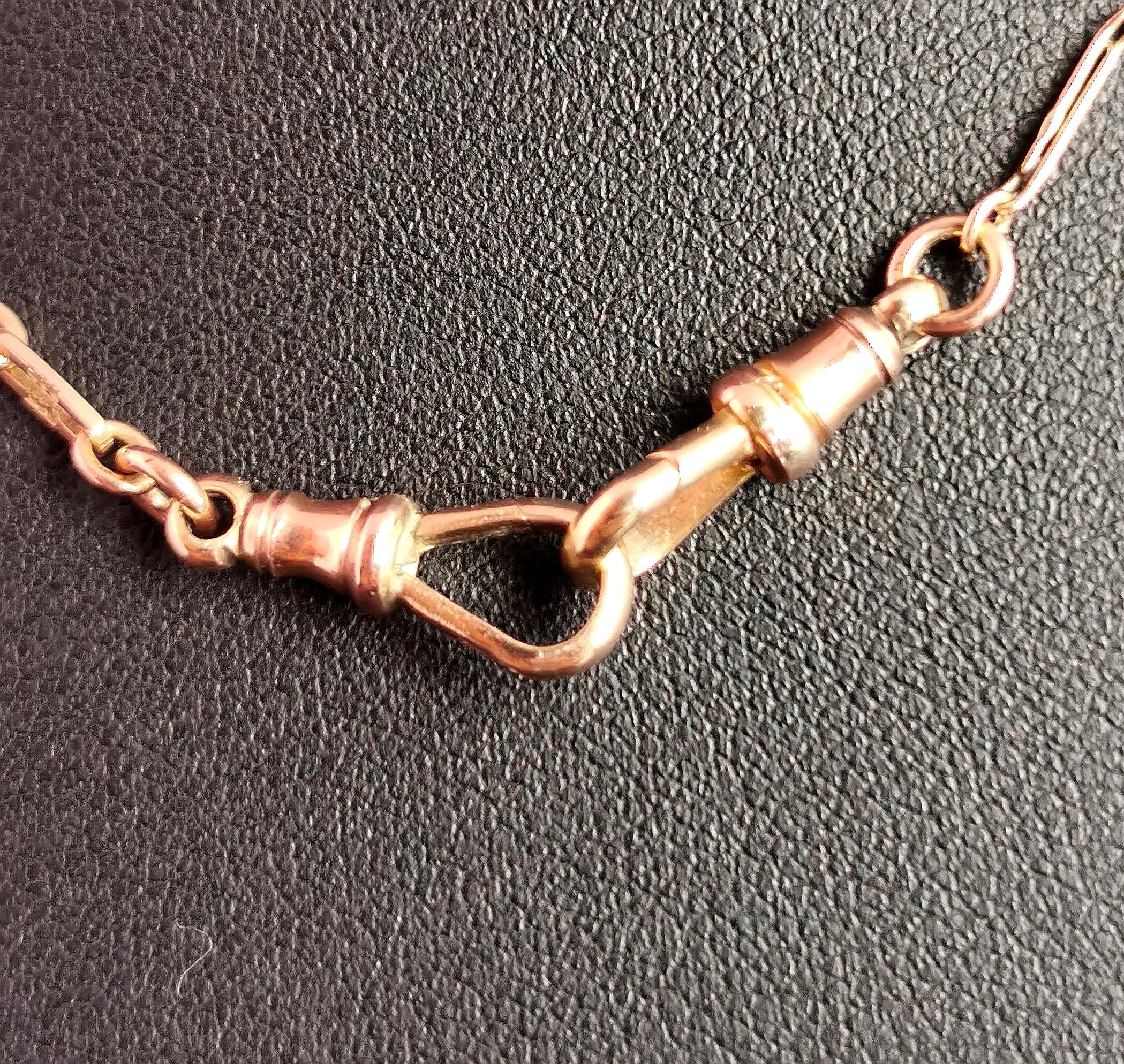 Vintage Art Deco Tri Colour 9k Gold Albert Chain, Rose, Yellow and White Gold 8