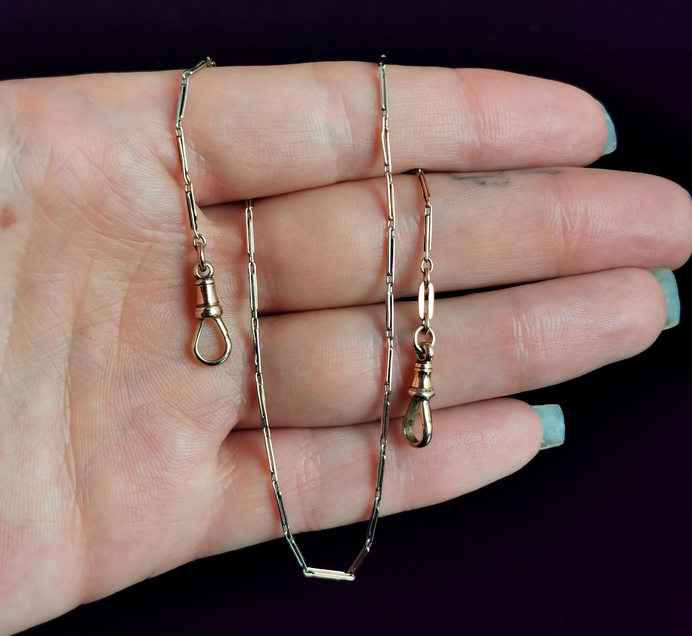 Vintage Art Deco Tri Colour 9k Gold Albert Chain, Rose, Yellow and White Gold In Fair Condition In NEWARK, GB