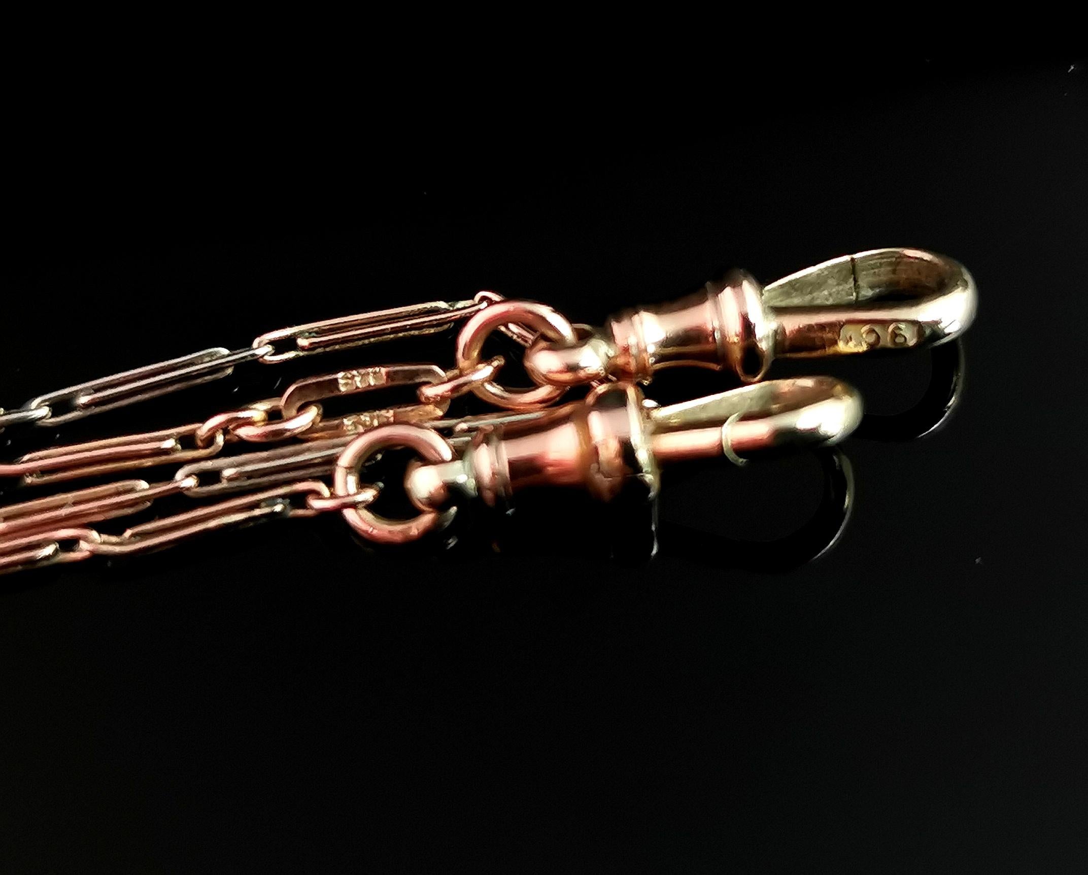 Vintage Art Deco Tri Colour 9k Gold Albert Chain, Rose, Yellow and White Gold 1