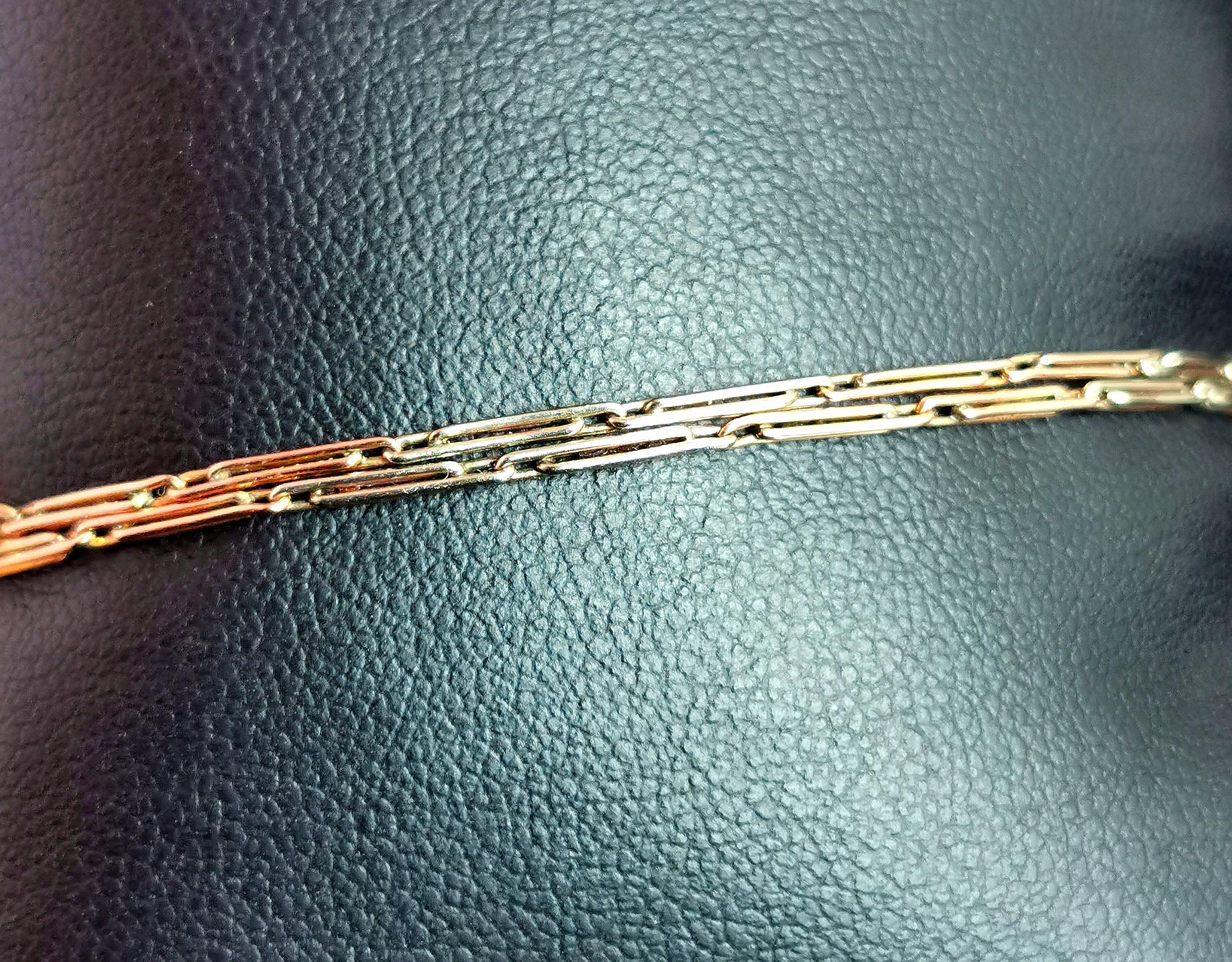 Vintage Art Deco Tri Colour 9k Gold Albert Chain, Rose, Yellow and White Gold 3