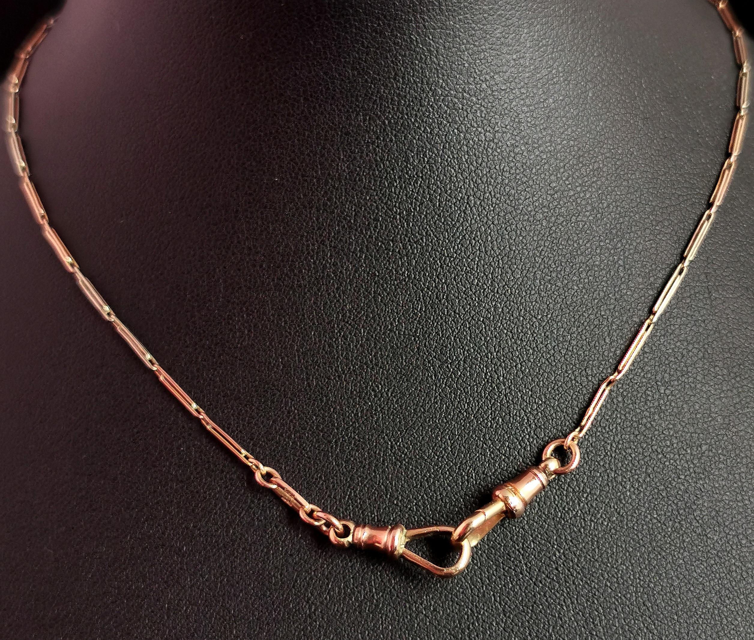 Vintage Art Deco Tri Colour 9k Gold Albert Chain, Rose, Yellow and White Gold 4