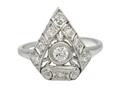 Vintage Art Deco Triangular Filigree Ring with Diamonds in Platinum