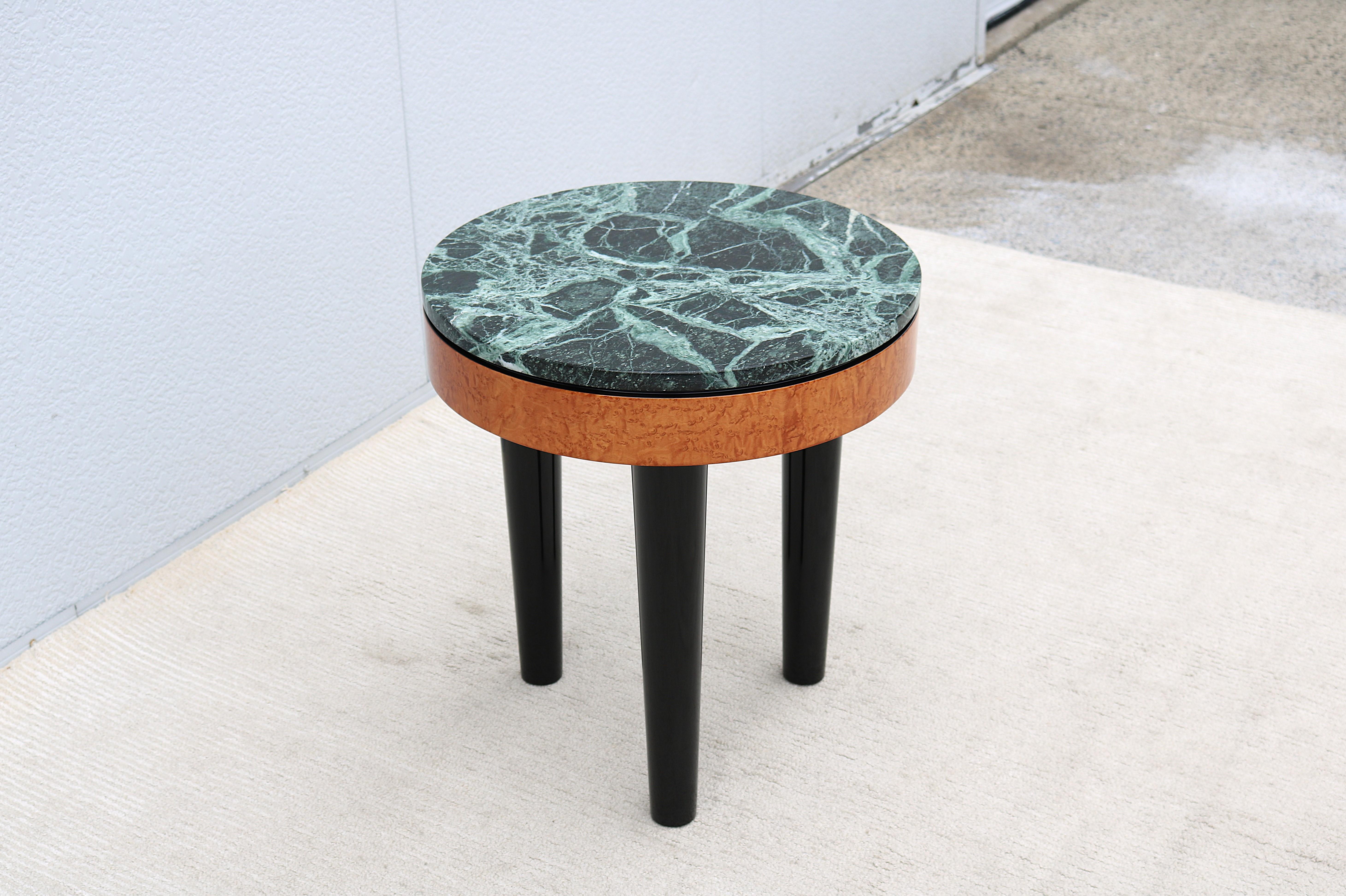 Table d'appoint vintage Art déco Enrique Garcel à trois pieds en broussin et plateau en marbre vert en vente 5