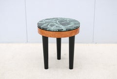 Vintage Art Deco Enrique Garcel Tripod Burl Wood and Green Marble Top Side Table