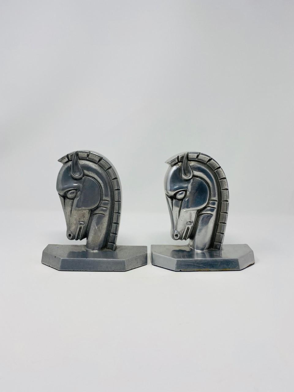 Cast Vintage Art Deco Trojan Horse Head Bookends