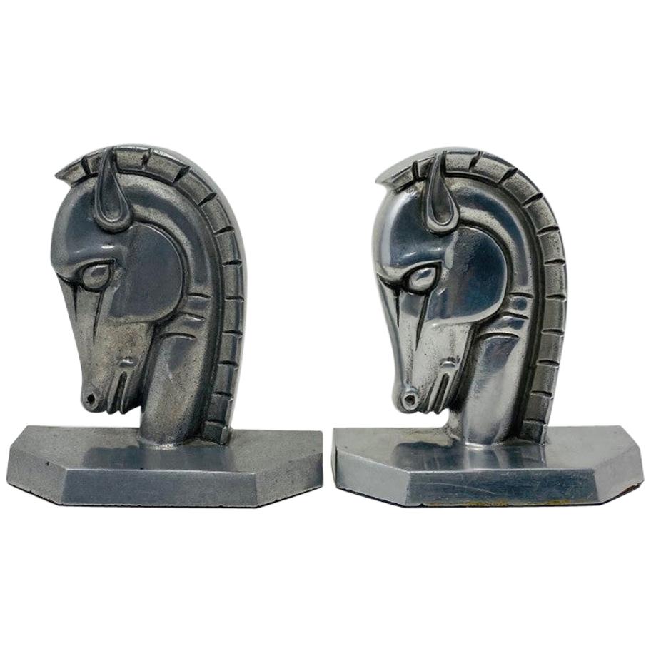 Vintage Art Deco Trojan Horse Head Bookends