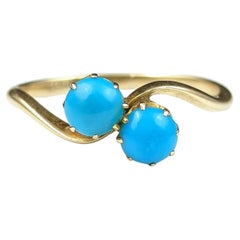 Vintage Art Deco Turquoise Crossover Ring, 18k Gold, Toi Et Moi