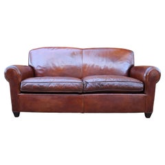 Vintage Art Deco Two Cushions Leather Sofa