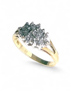 Anillo en racimo vintage Art Déco bicolor de oro de 10 quilates con piedras de pasta luminosa, circ