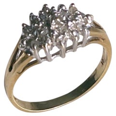 Anillo en racimo vintage Art Déco bicolor de oro de 10 quilates con piedras de pasta luminosa, circ