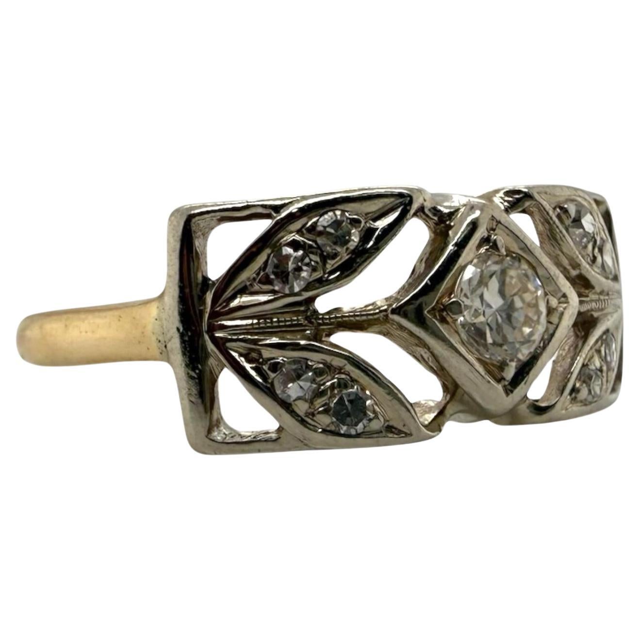 Vintage Art Deco zwei getönten Diamantband Größe 7,5 im Angebot