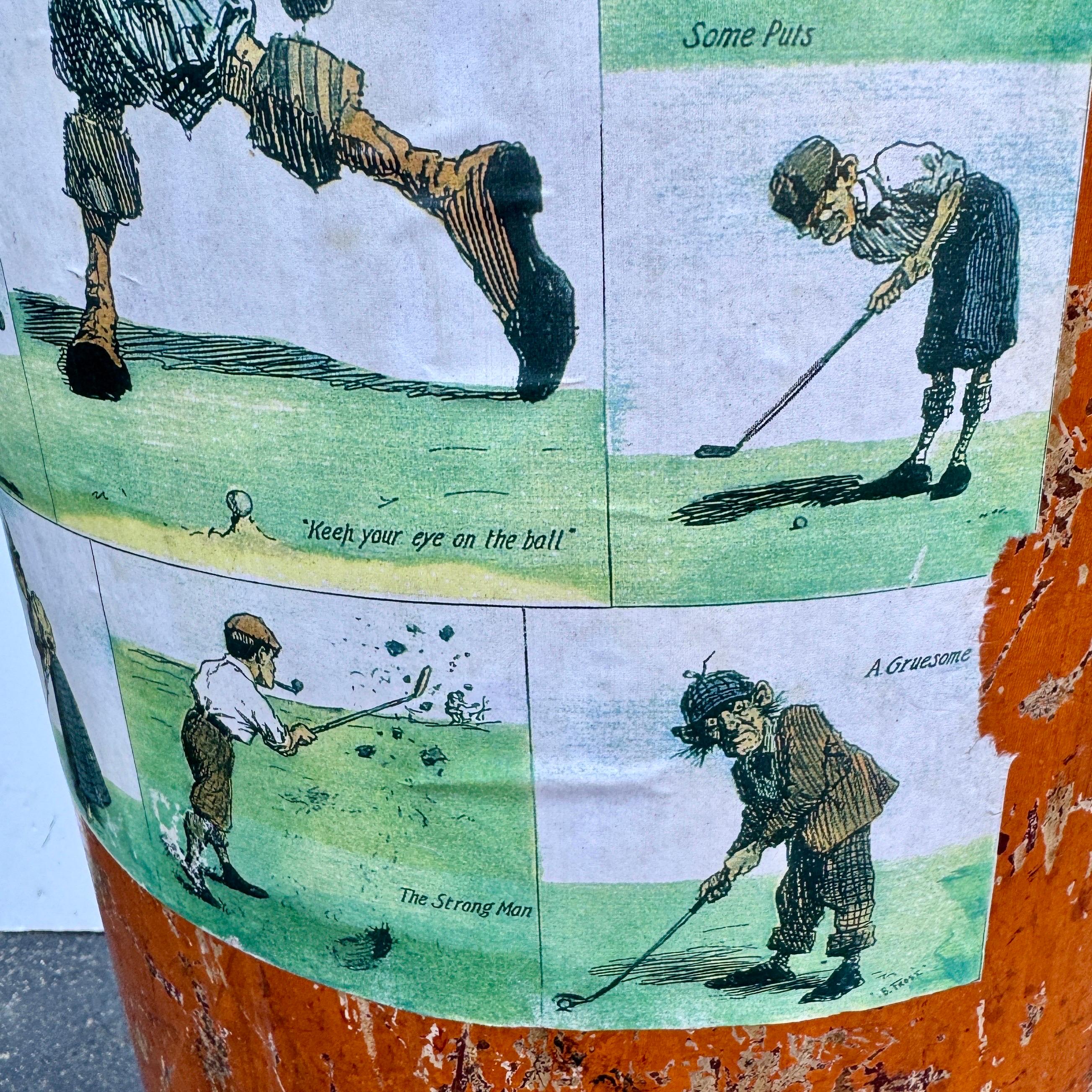 Vintage Art Deco Umbrella Cane Stand Barrel with Golfers For Sale 5