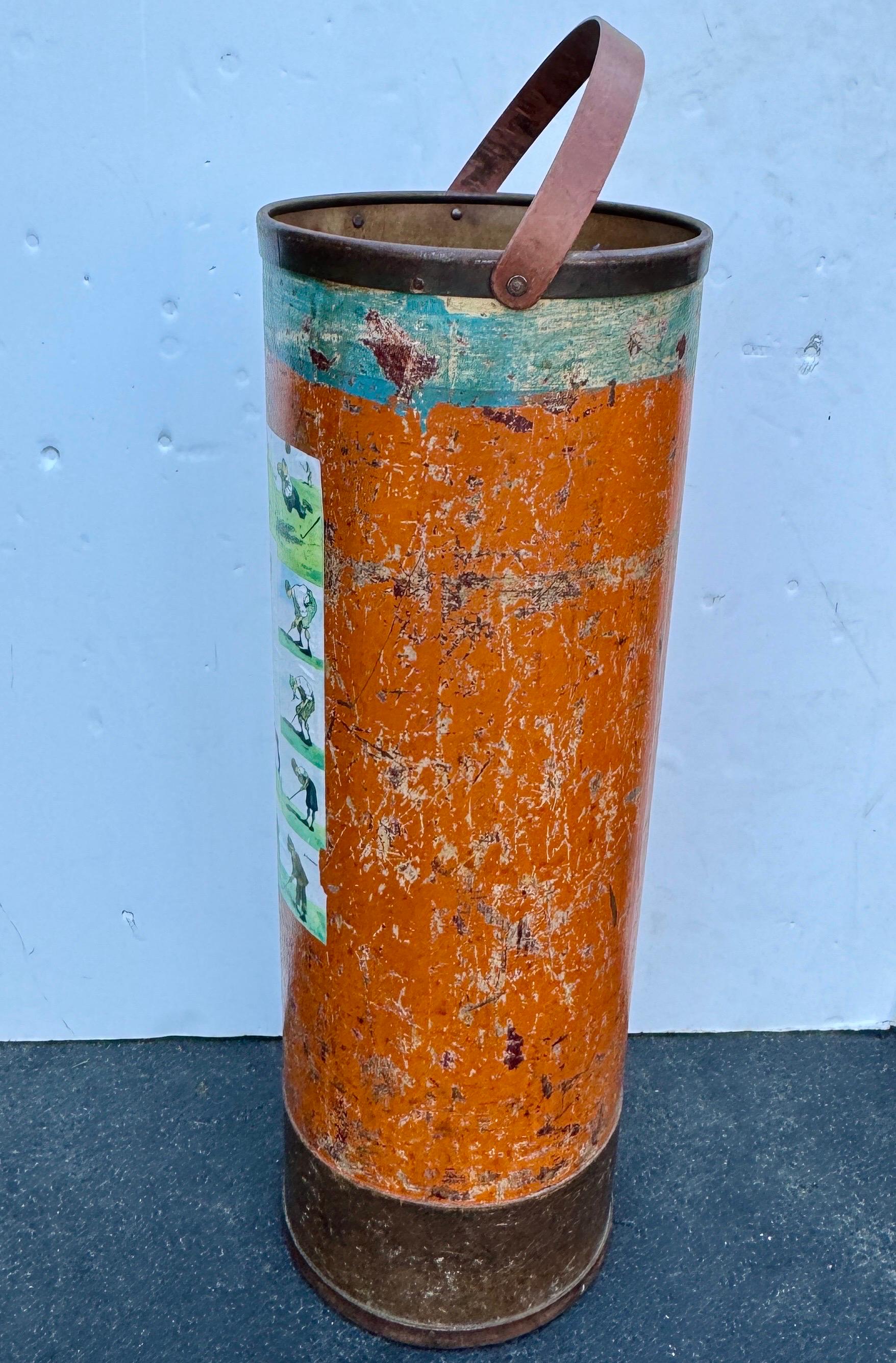 Vintage Art Deco Umbrella Cane Stand Barrel with Golfers For Sale 6