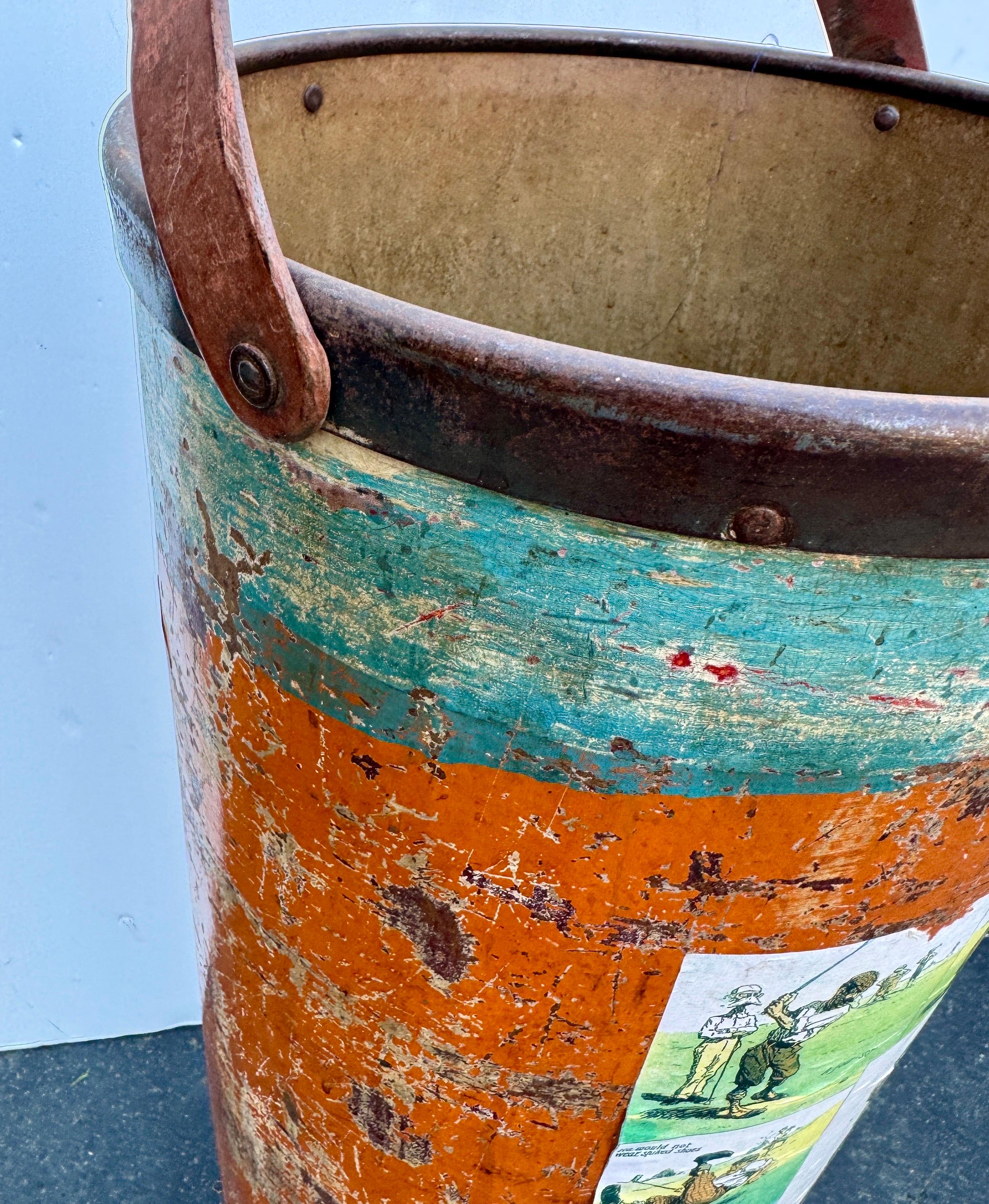 Vintage Art Deco Umbrella Cane Stand Barrel with Golfers In Good Condition For Sale In Haddonfield, NJ
