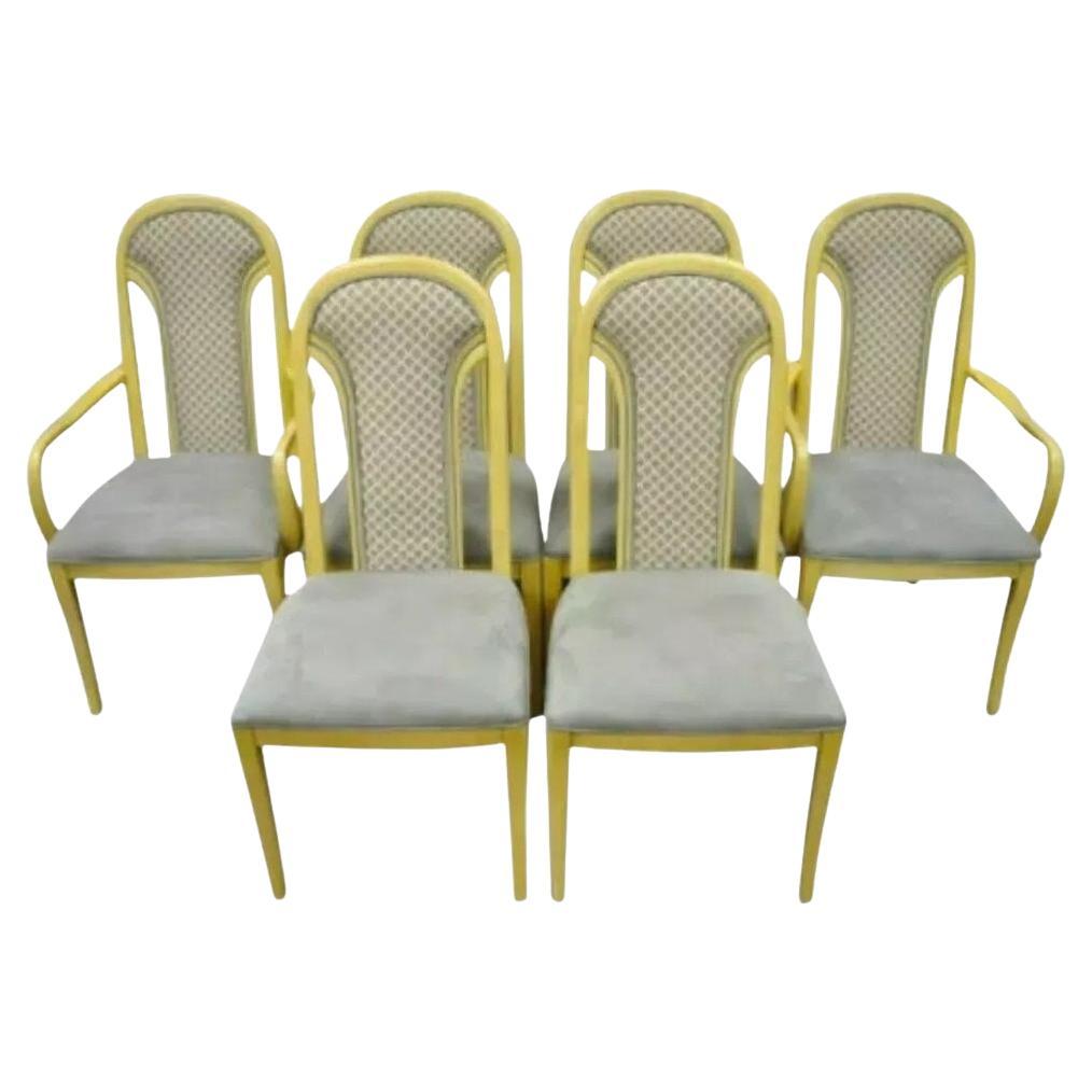 Vintage Art Deco Upholstered Back Lacquered Dining Chairs attr Henredon Set of 6