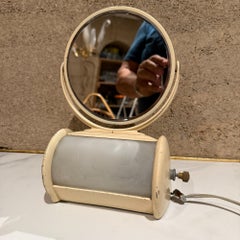 Vintage Art Deco Vanity Mirror 1940s Metal Makeup Mirror Double-Sided Lamp