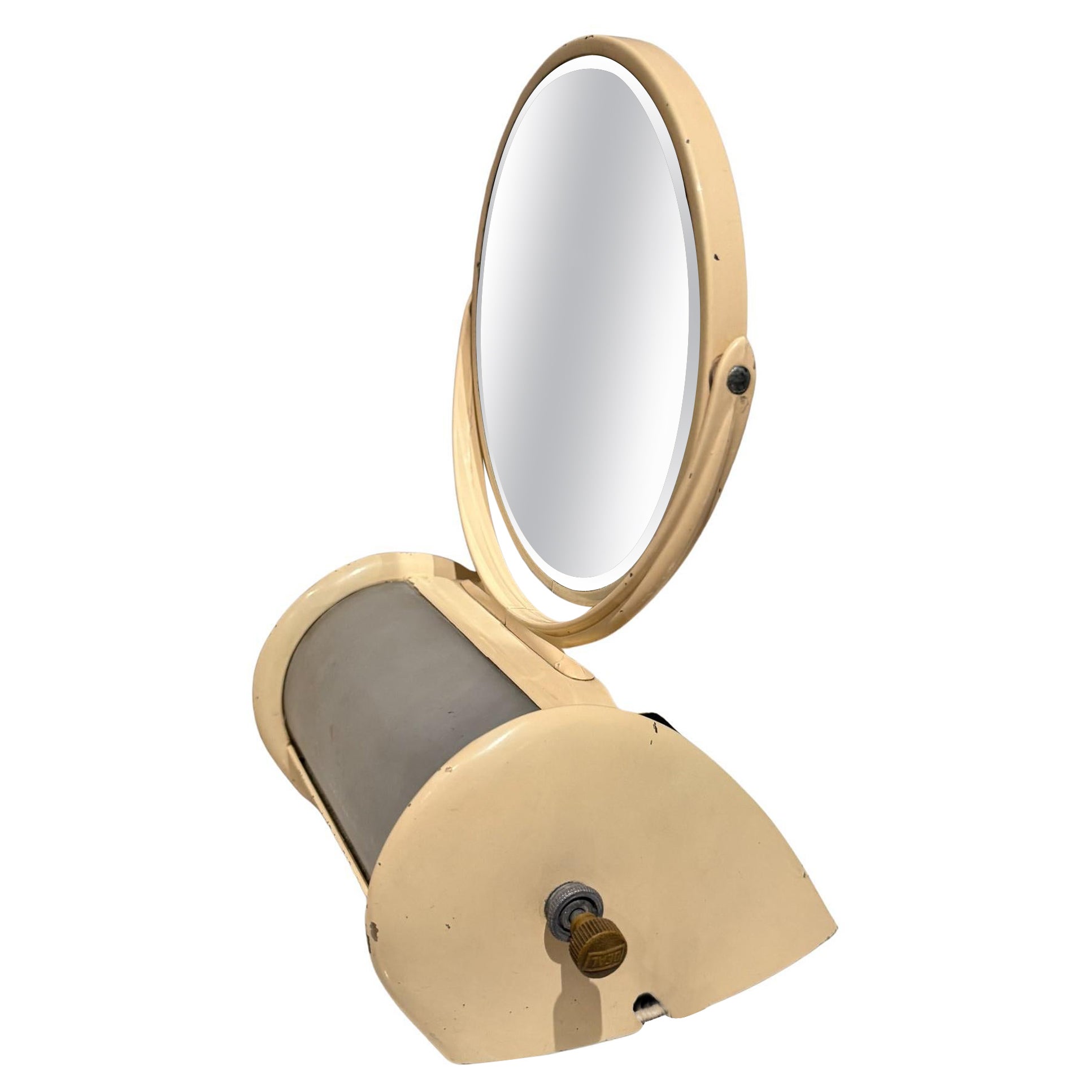 Vintage Deco Mirror 1940s Metal Makeup Mirror Lampada bifacciale